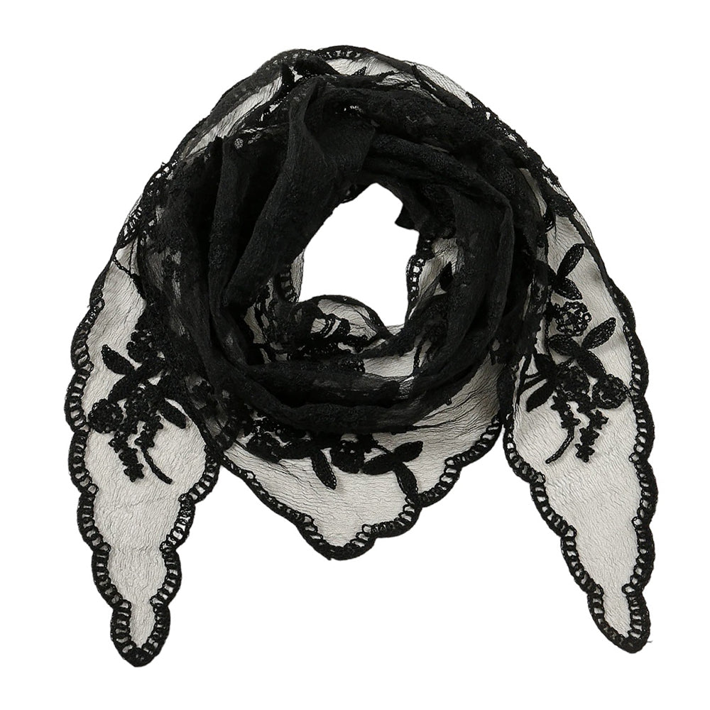 VILZSTUDIOS Lace embroidered scarf with ribbon tie