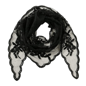 VILZSTUDIOS Lace embroidered scarf with ribbon tie