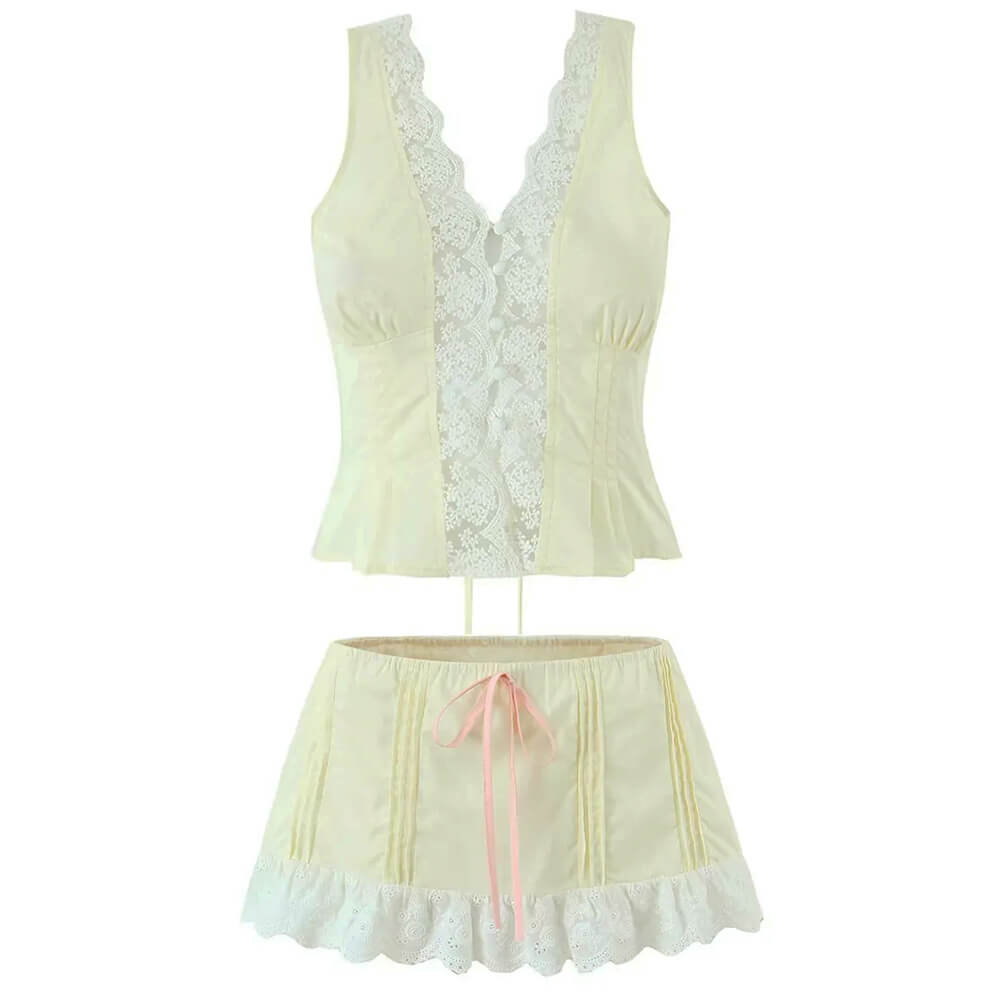 VILZSTUDIOS Chic lace mini skirt and summer co-ord outfit