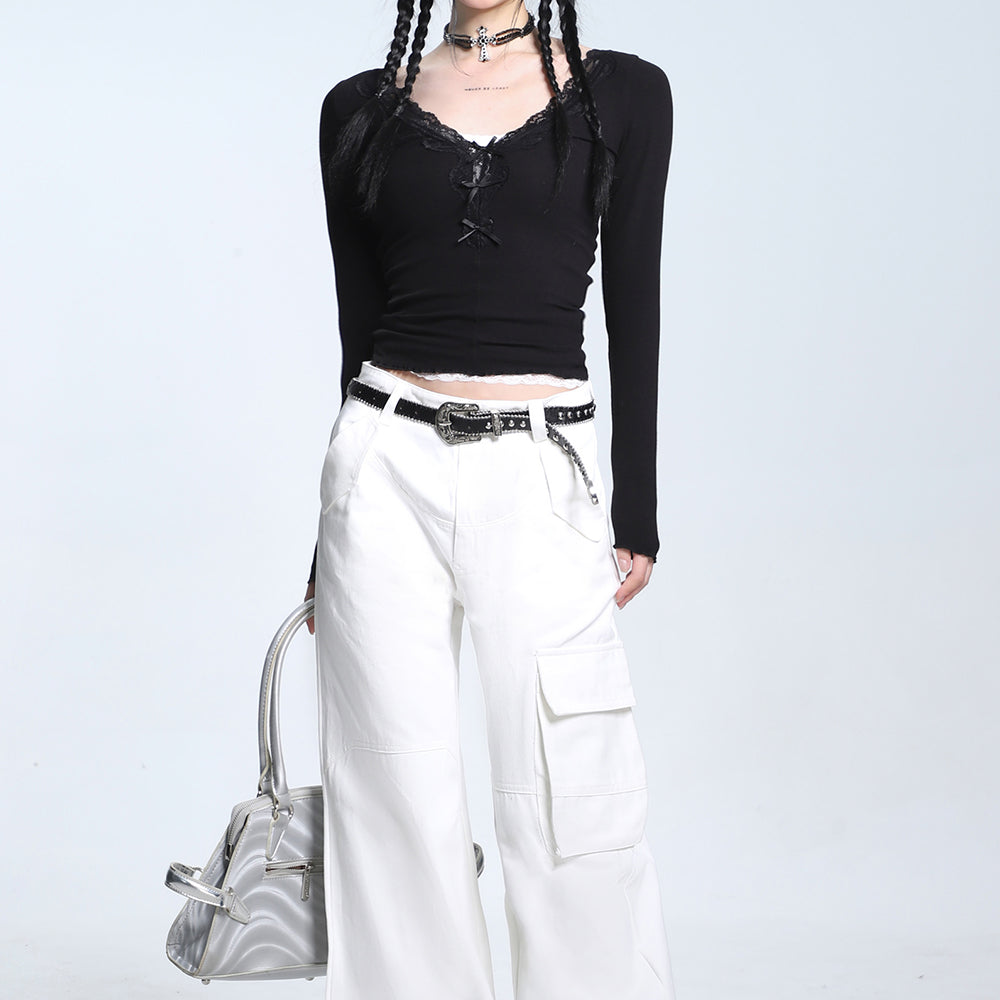 VILZSTUDIOS Stylish lace-trimmed V-neck top for trendy outfits