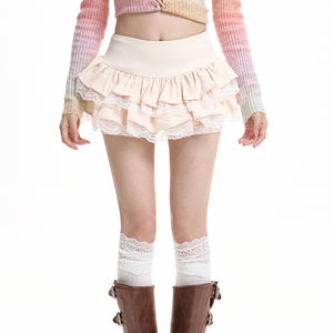 VILZSTUDIOS Chic layered ruffle lace skort for stylish wear