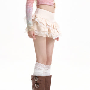 VILZSTUDIOS Chic layered ruffle lace skort for stylish wear