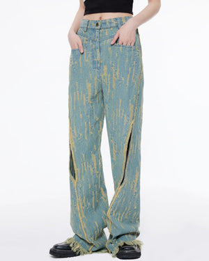 VILZSTUDIOS Light blue frayed wide jeans for stylish streetwear
