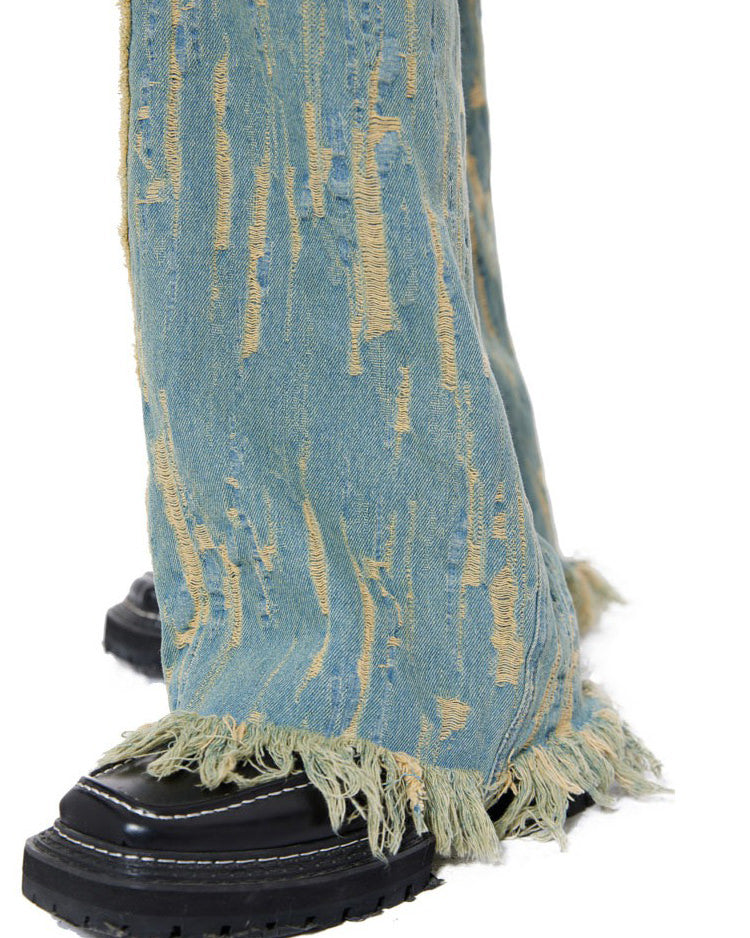 VILZSTUDIOS Light blue frayed wide jeans for stylish streetwear