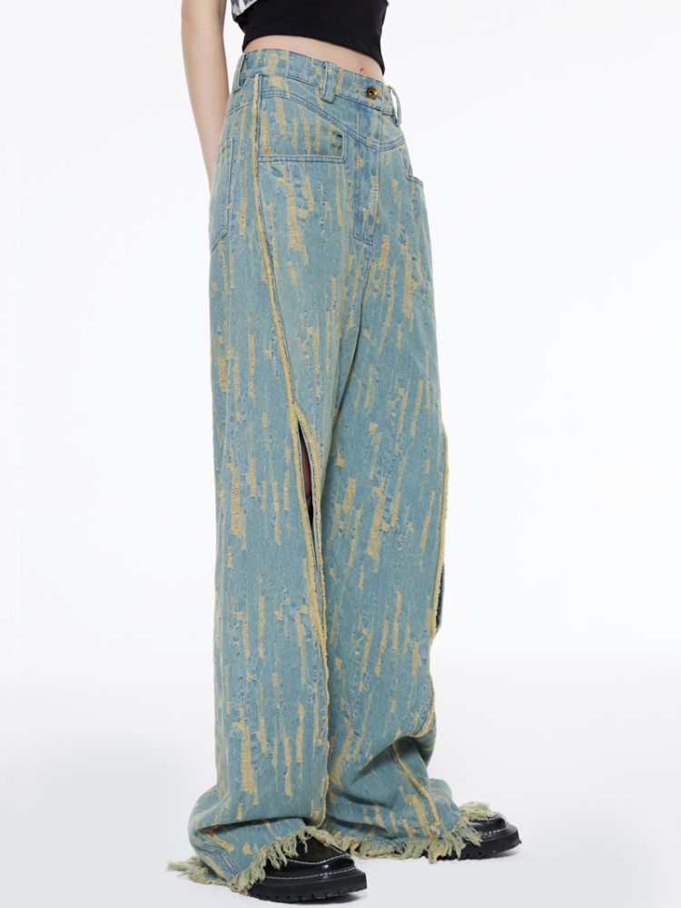 VILZSTUDIOS Light blue frayed wide jeans for stylish streetwear