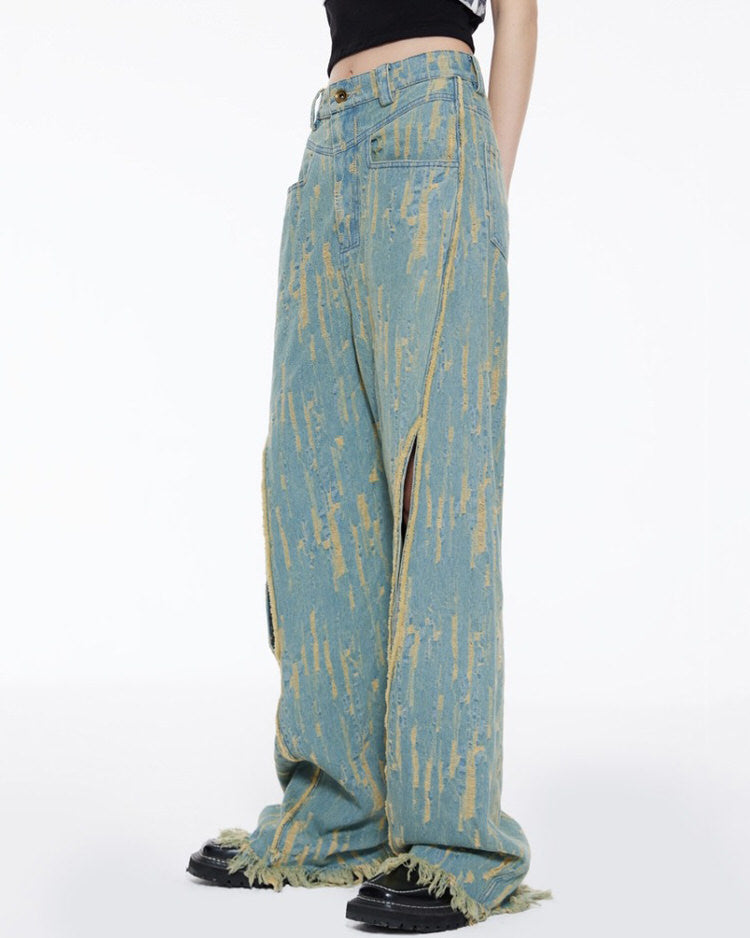VILZSTUDIOS Light blue frayed wide jeans for stylish streetwear