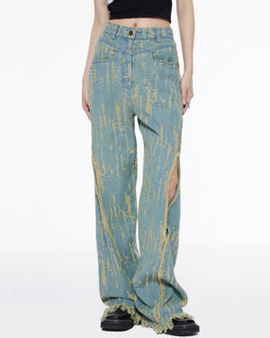 VILZSTUDIOS Light blue frayed wide jeans for stylish streetwear