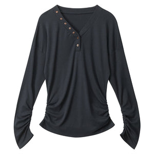 VILZSTUDIOS Chic loose fit snap V-neck top from VILZSTUDIOS