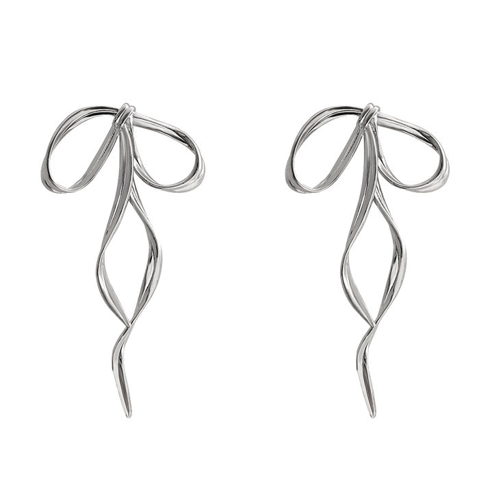VILZSTUDIOS Stylish metallic bow earrings made from zinc alloy