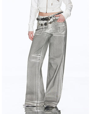 VILZSTUDIOS Chic metallic denim jeans for streetwear fashion