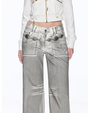 VILZSTUDIOS Chic metallic denim jeans for streetwear fashion