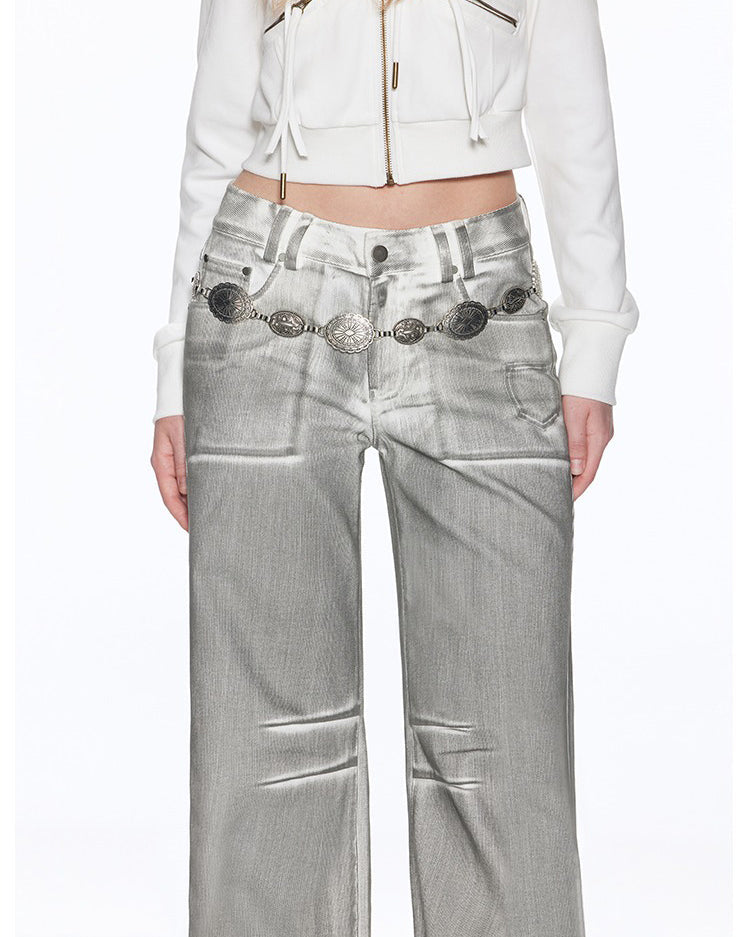 VILZSTUDIOS Chic metallic denim jeans for streetwear fashion