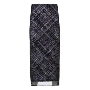 VILZSTUDIOS Chic plaid maxi skirt with mesh overlay