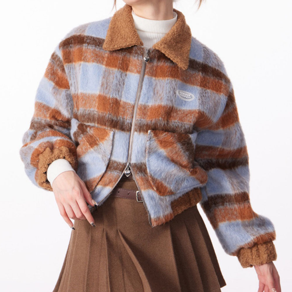 VILZSTUDIOS Cozy checkered jacket with zip-up front