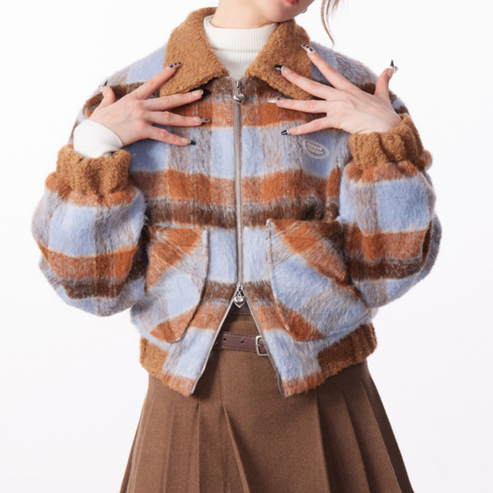 VILZSTUDIOS Cozy checkered jacket with zip-up front
