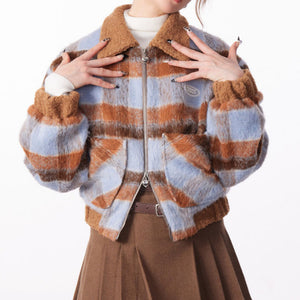 VILZSTUDIOS Cozy checkered jacket with zip-up front
