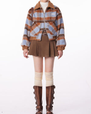VILZSTUDIOS Cozy checkered jacket with zip-up front