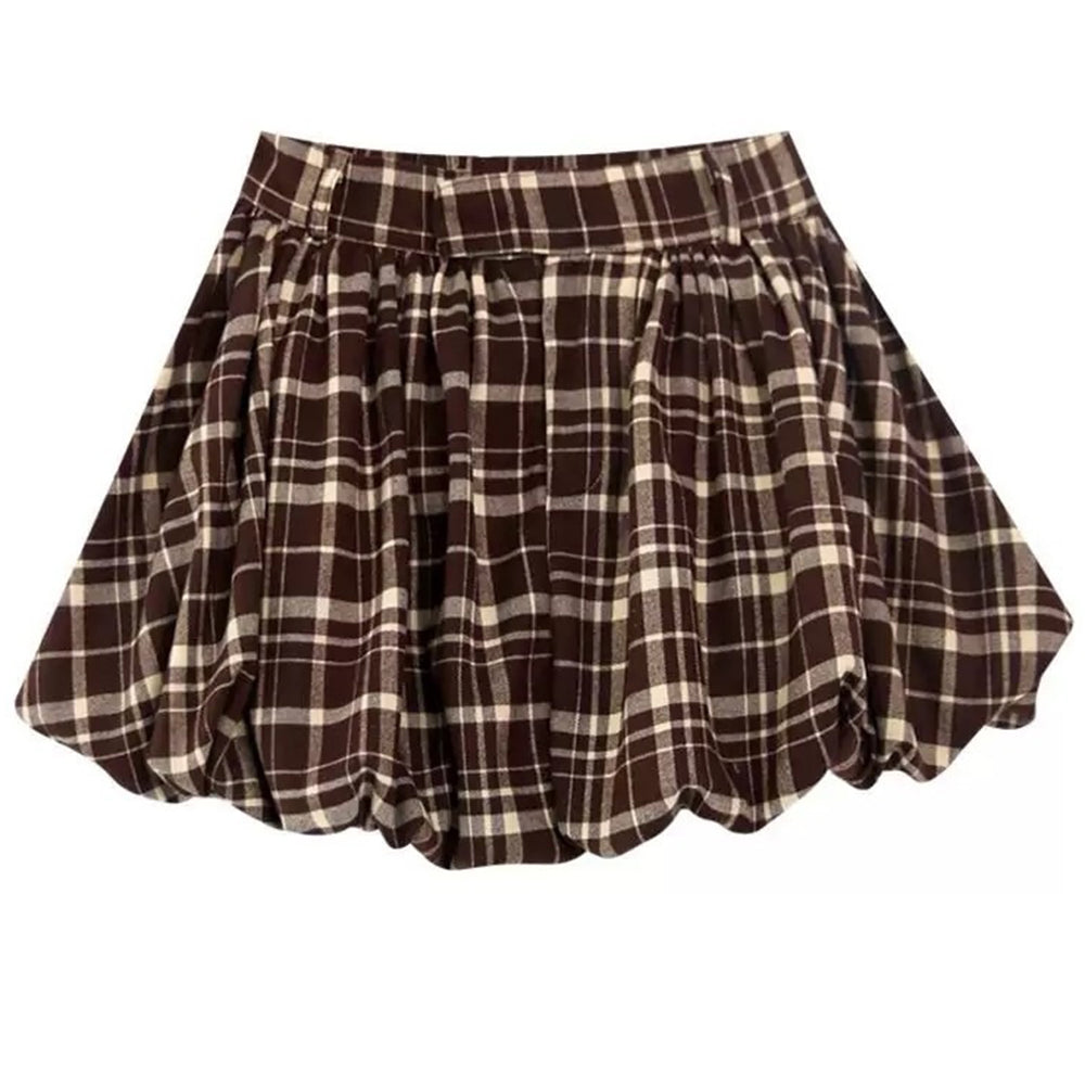 VILZSTUDIOS Chic plaid balloon mini skirt for women