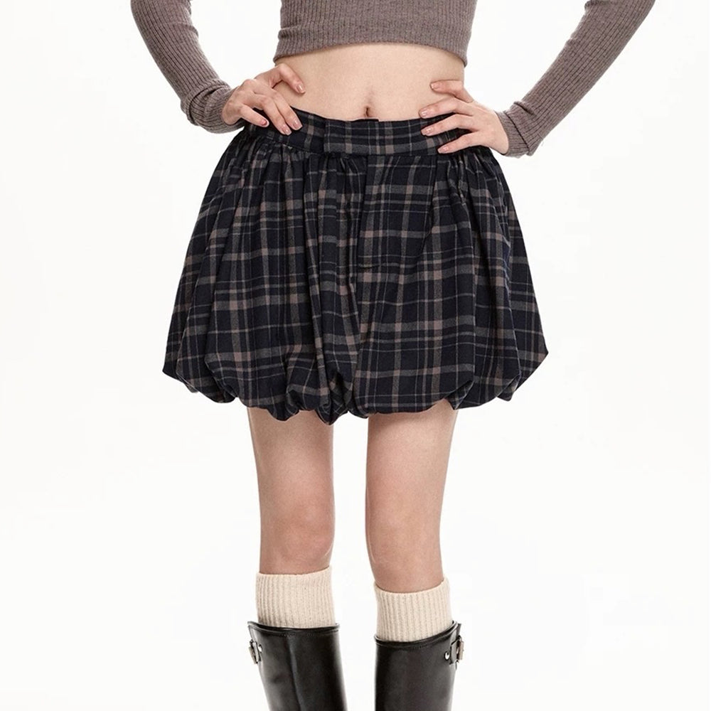 VILZSTUDIOS Chic plaid balloon mini skirt for women