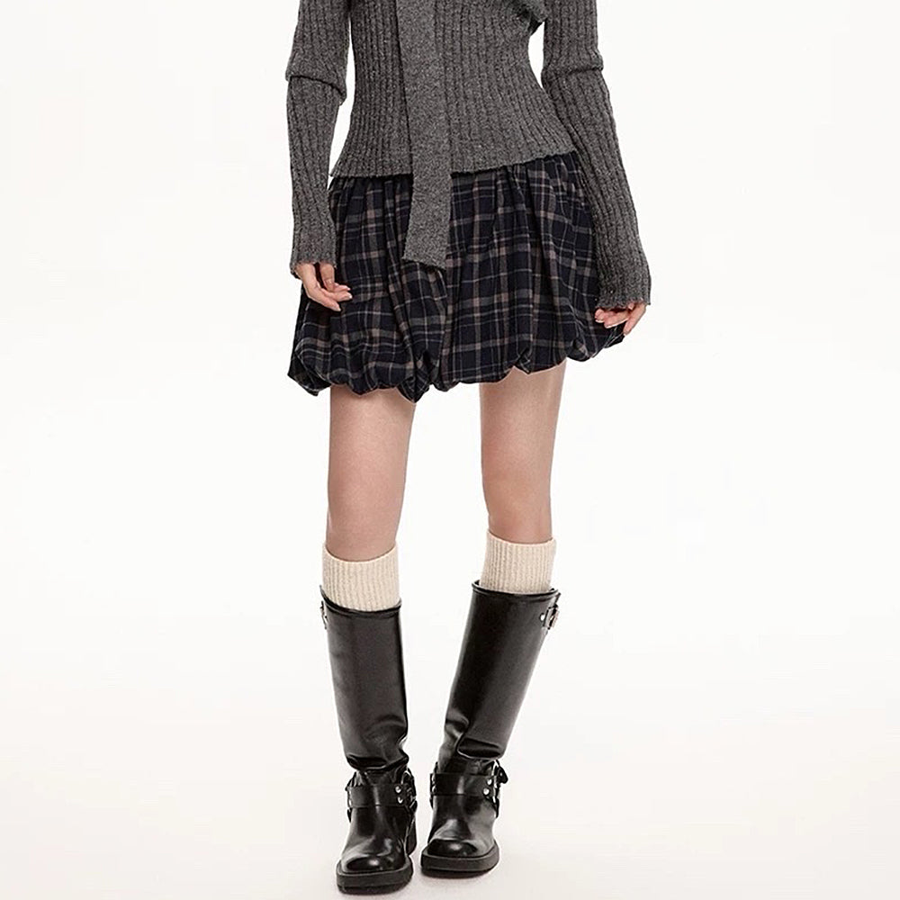 VILZSTUDIOS Chic plaid balloon mini skirt for women