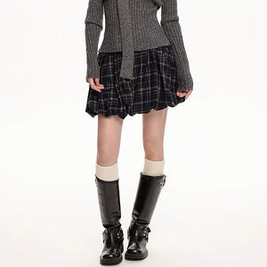 VILZSTUDIOS Chic plaid balloon mini skirt for women