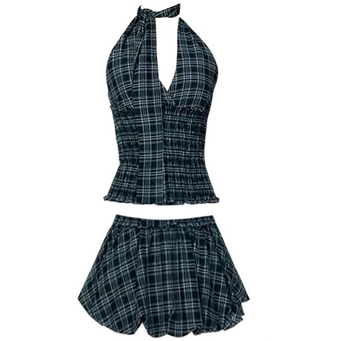 VILZSTUDIOS Fashionable two-piece set featuring a halter top and bubble skirt