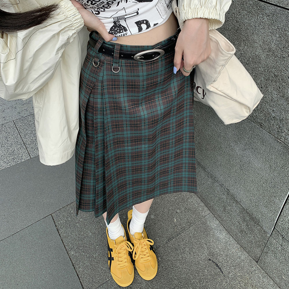 VILZSTUDIOS Fashionable plaid high-waist kilt skirt