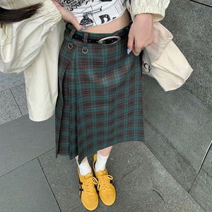 VILZSTUDIOS Fashionable plaid high-waist kilt skirt