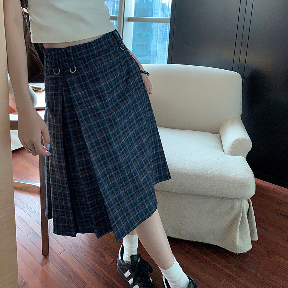 VILZSTUDIOS Fashionable plaid high-waist kilt skirt
