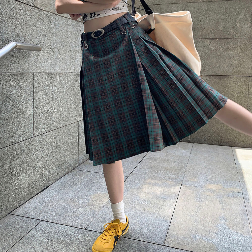 VILZSTUDIOS Fashionable plaid high-waist kilt skirt