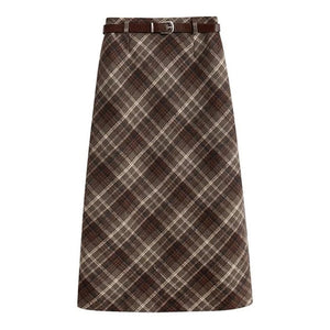 VILZSTUDIOS Chic plaid high-waisted midi skirt for women