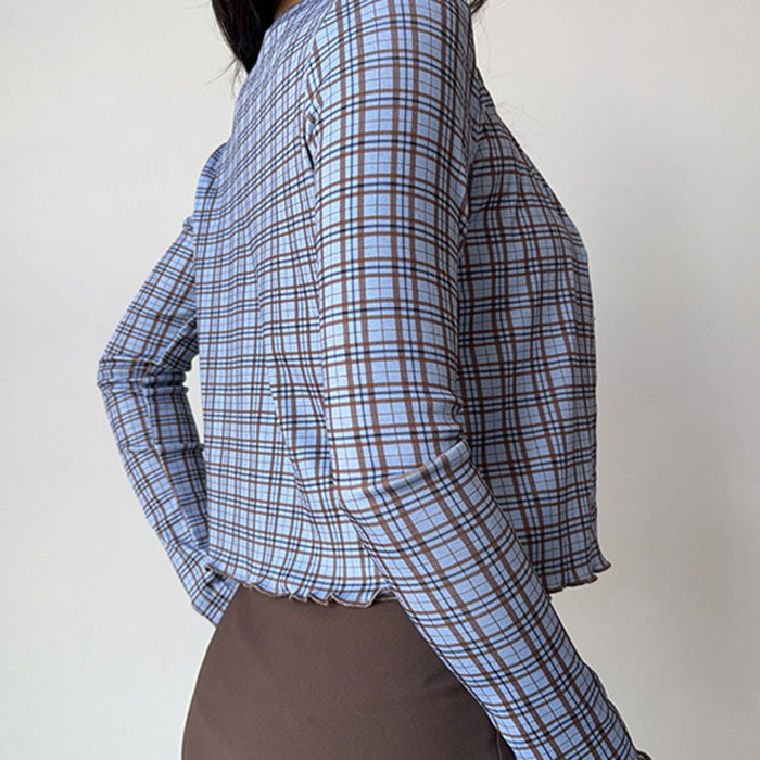 VILZSTUDIOS Chic plaid top and cardigan set for stylish layering