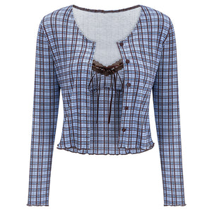 VILZSTUDIOS Chic plaid top and cardigan set for stylish layering