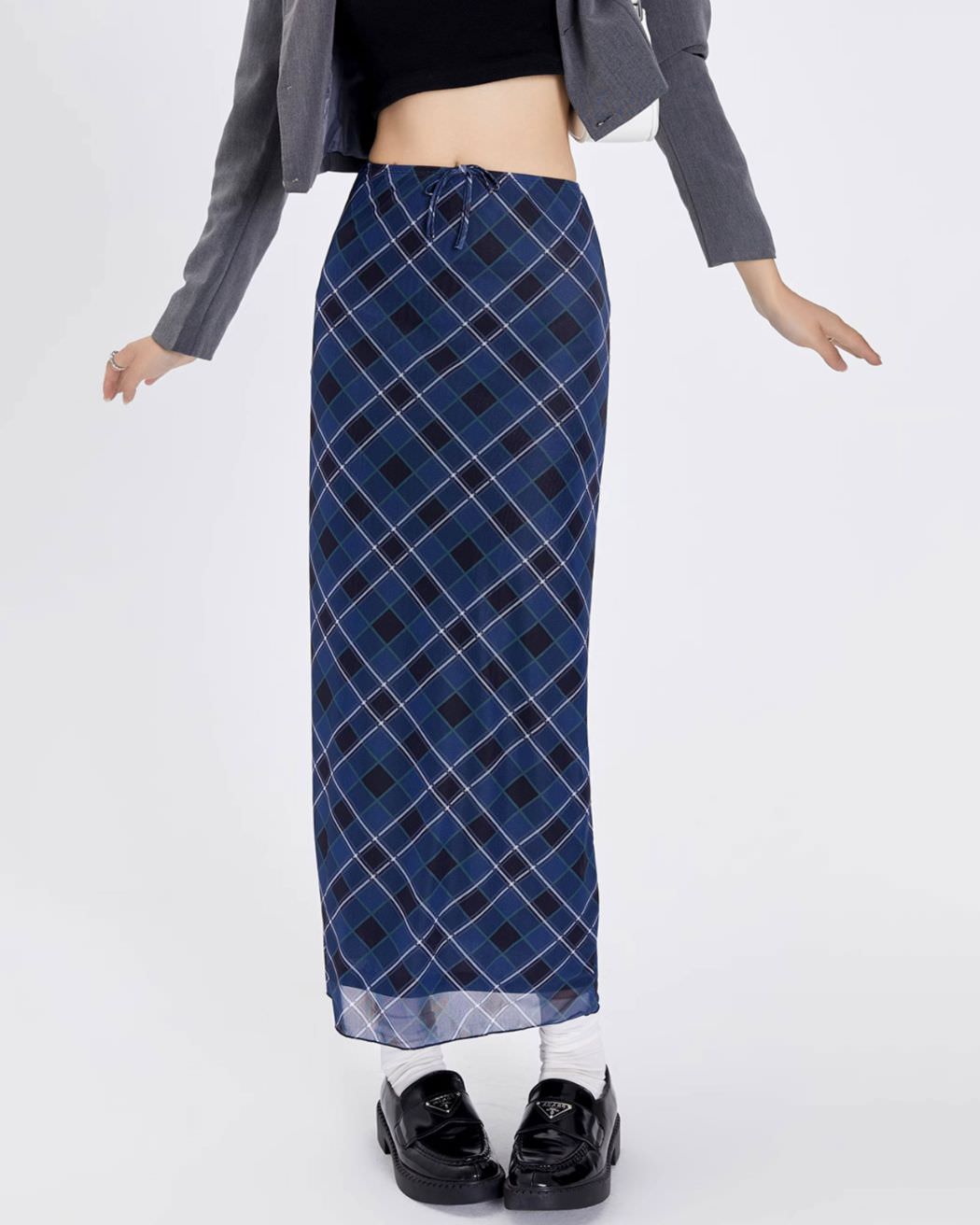 VILZSTUDIOS Plaid maxi skirt in blue