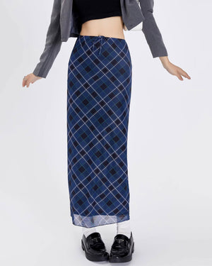 VILZSTUDIOS Plaid maxi skirt in blue