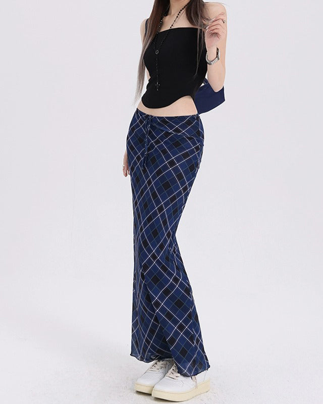 VILZSTUDIOS Plaid maxi skirt in blue