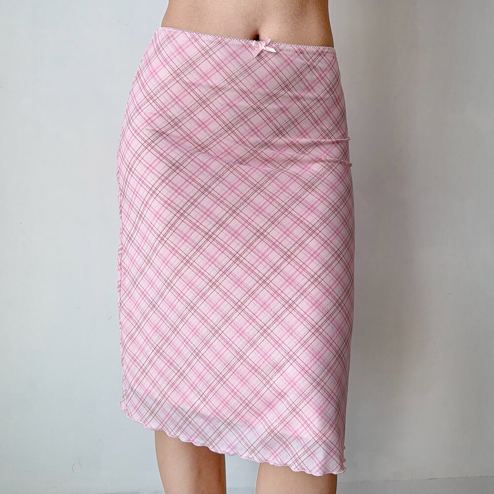 VILZSTUDIOS Stylish plaid mesh midi skirt