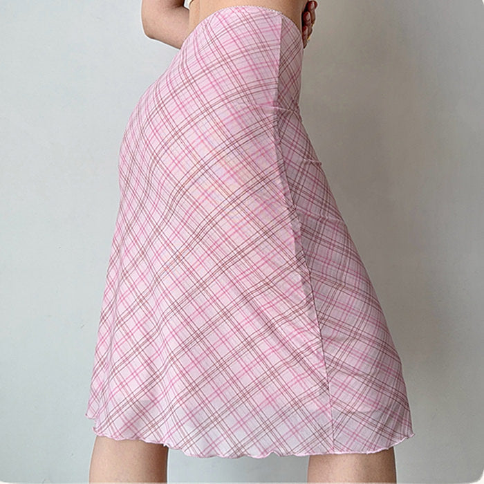 VILZSTUDIOS Stylish plaid mesh midi skirt