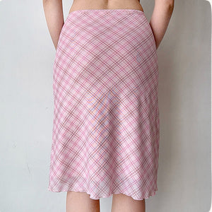 VILZSTUDIOS Stylish plaid mesh midi skirt