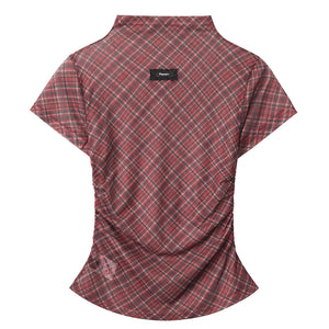 VILZSTUDIOS Chic plaid mesh top and mini skirt set