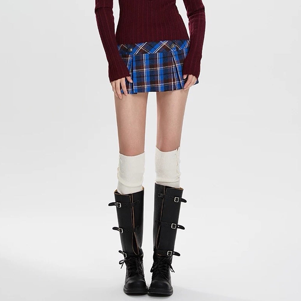 VILZSTUDIOS Chic plaid mini skirt in blue from VILZSTUDIOS