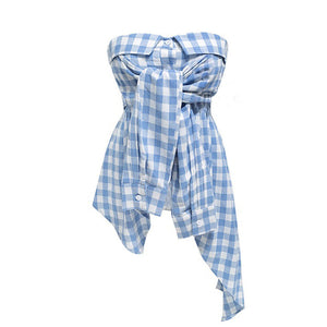 VILZSTUDIOS Chic plaid off shoulder top from VILZSTUDIOS