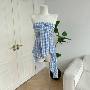 VILZSTUDIOS Chic plaid off shoulder top from VILZSTUDIOS