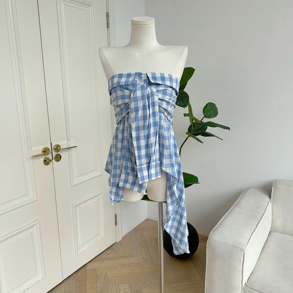 VILZSTUDIOS Chic plaid off shoulder top from VILZSTUDIOS