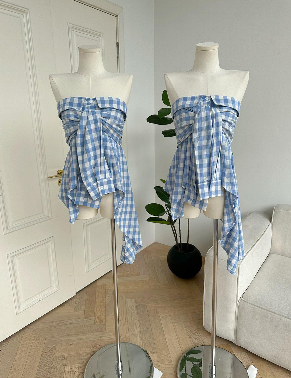 VILZSTUDIOS Chic plaid off shoulder top from VILZSTUDIOS