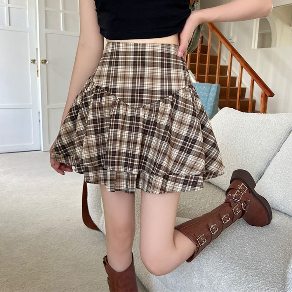 VILZSTUDIOS Chic plaid ruffle mini skirt from VILZSTUDIOS