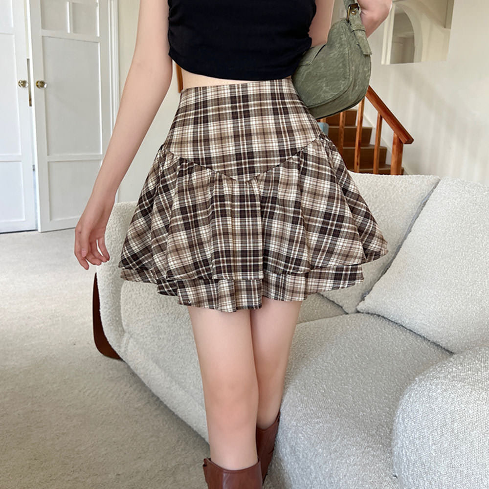VILZSTUDIOS Chic plaid ruffle mini skirt from VILZSTUDIOS