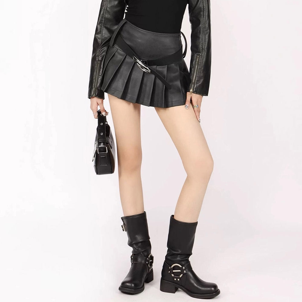 VILZSTUDIOS Chic pleated high-waist skirt in vegan leather