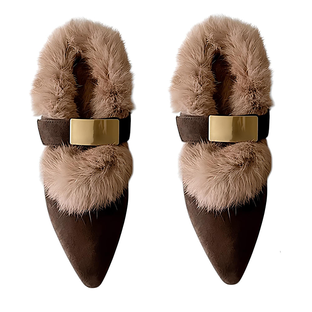 VILZSTUDIOS Stylish pointed-toe faux fur mules for women