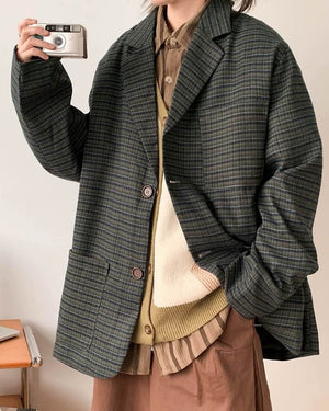 VILZSTUDIOS Chic oversized blazer with plaid pattern and classic lapel
